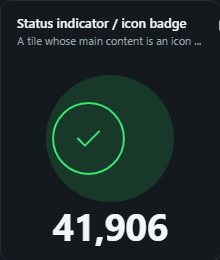 Status indicator / icon badge. A tile whose main content is an icon chosen by rules from a value: check, arrows, dot, flag, thumbs or signal bars, standalone or one per category.